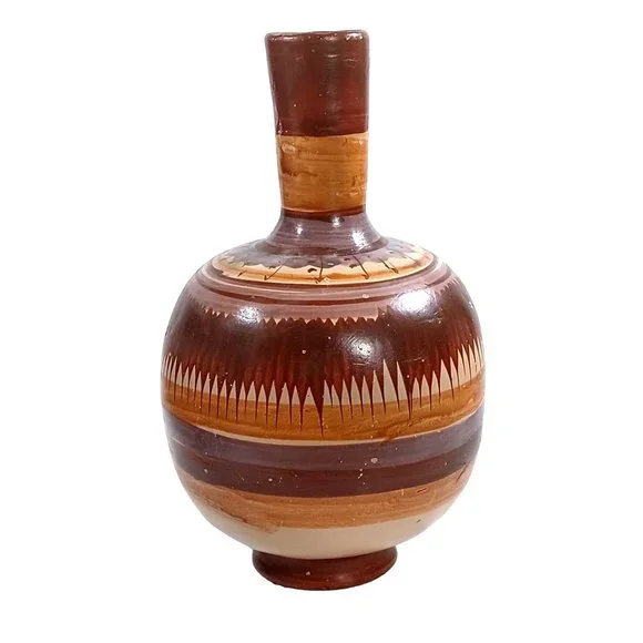 13.5" Vtg Southwest Mexican Folk Art Terracotta Clay Pottery Water Jug Vessel - Picture 3 of 5